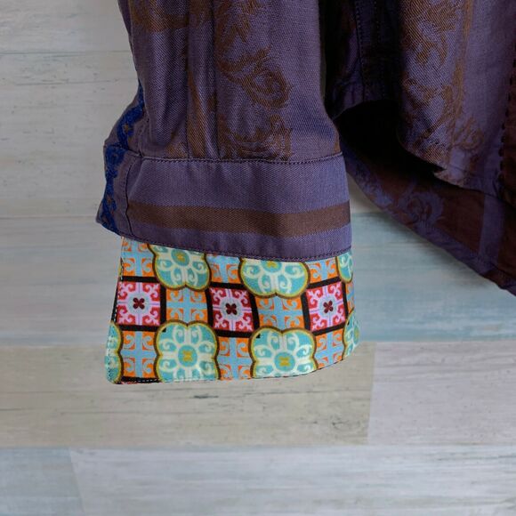 Robert Graham Floral Jacquard Flip Cuff Shirt Purple Silk Embroidered Mens Large - Picture 5 of 9